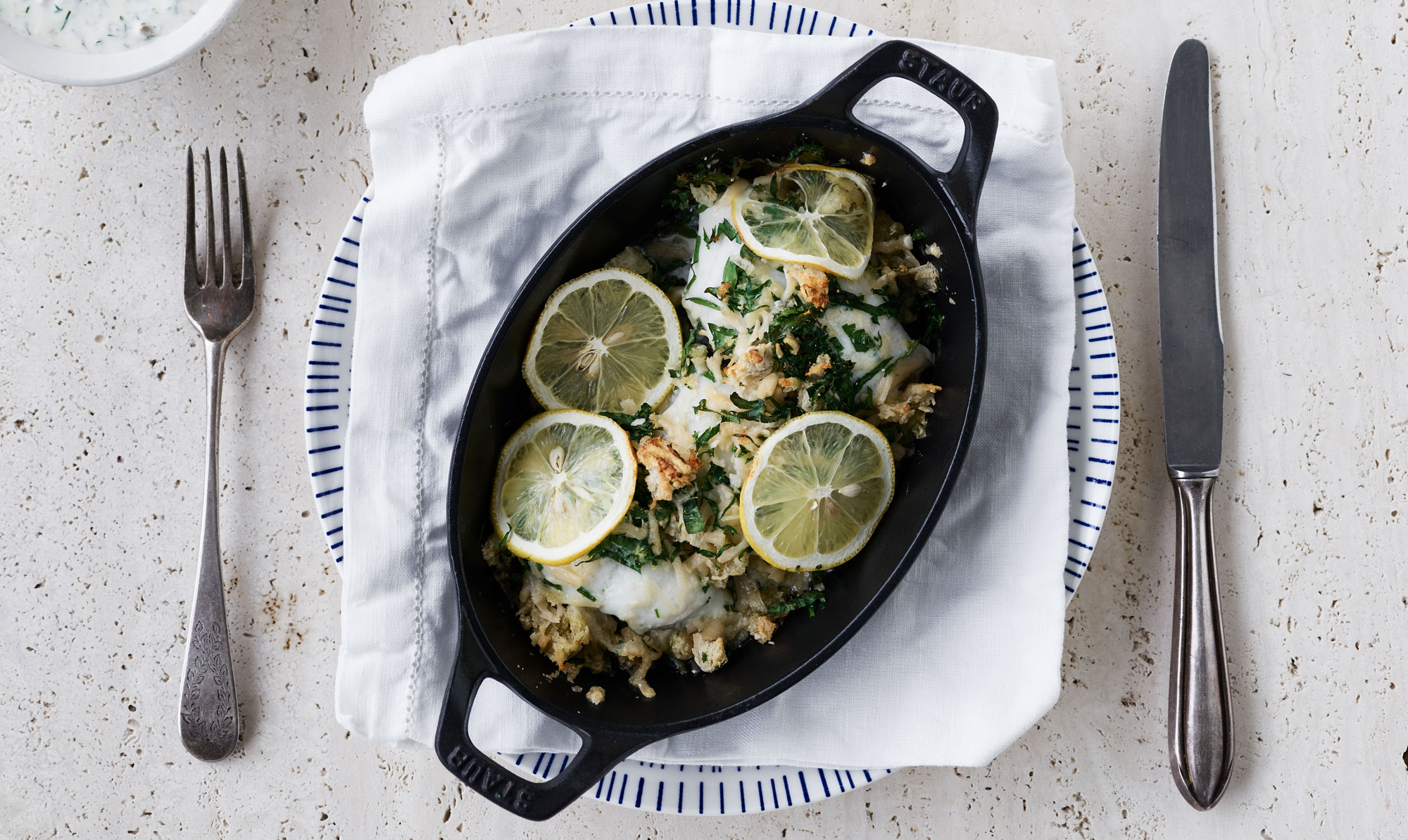 Skøn bagt fiskefilet. Bagt fiskefilet med fennikel