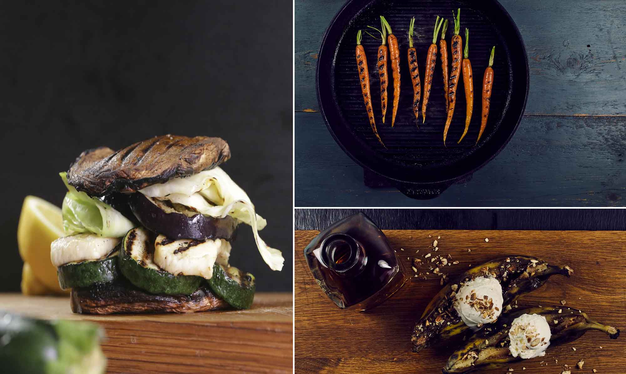 Nem og lækker grillmenu - helt uden kød. Skøn vegetarisk grillmenu med burger, fritter & dessert