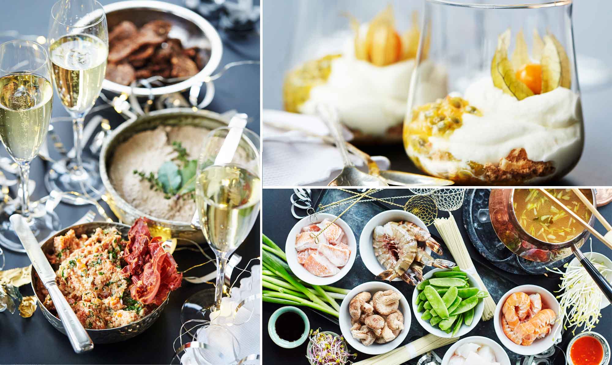 Flot og festlig nytårsmenu med fondue... Nytårsmenu med fondue