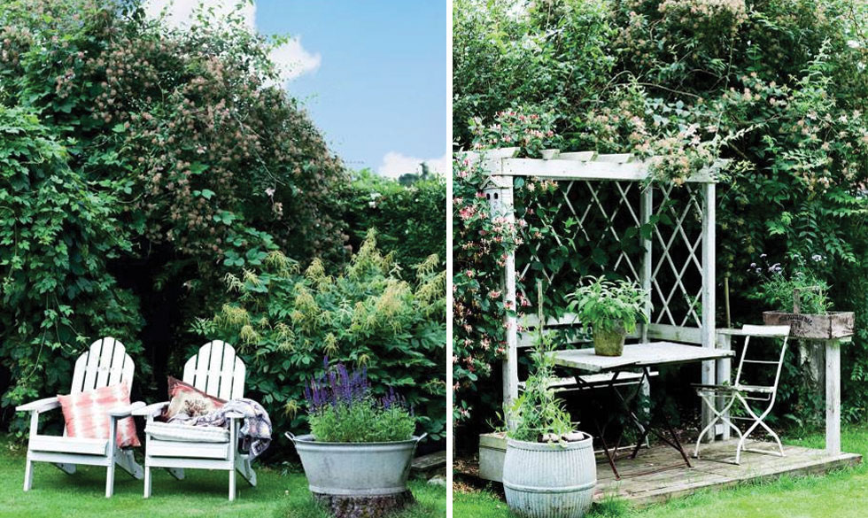 Hyggelig sommerstemning i haven. Indretning have