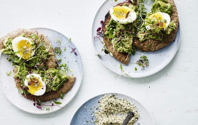 Pitabrød med avocado, pesto og bløde æg Pitabrød med avocado, pesto og bløde æg