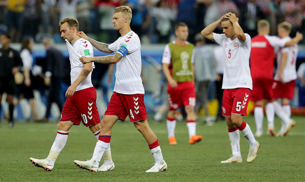 Skuffede danske landsholdsspillere efter sommerens VM-exit mod Kroatien. Landsholdet