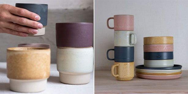 Julie Damhus Studio rummer indtil videre to keramik serier. Stentøjsserien Oda indeholder alt til bordopdækningen, og designserien Toto tager udspring i koppen, som er en stabelkop, inspireret af en traditionel kantinekop.