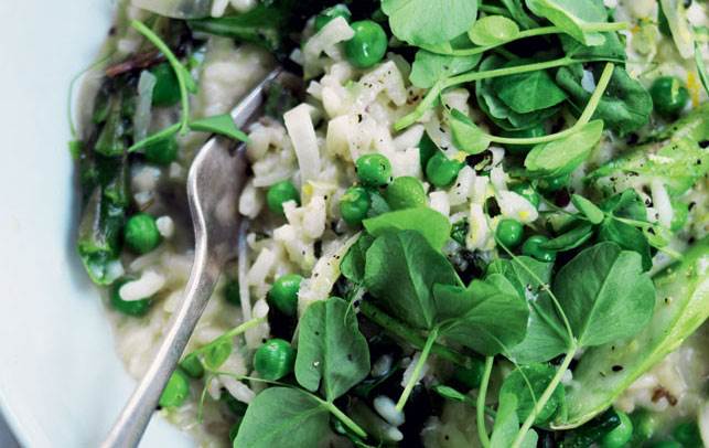Risotto med ærter, mynte og parmesan