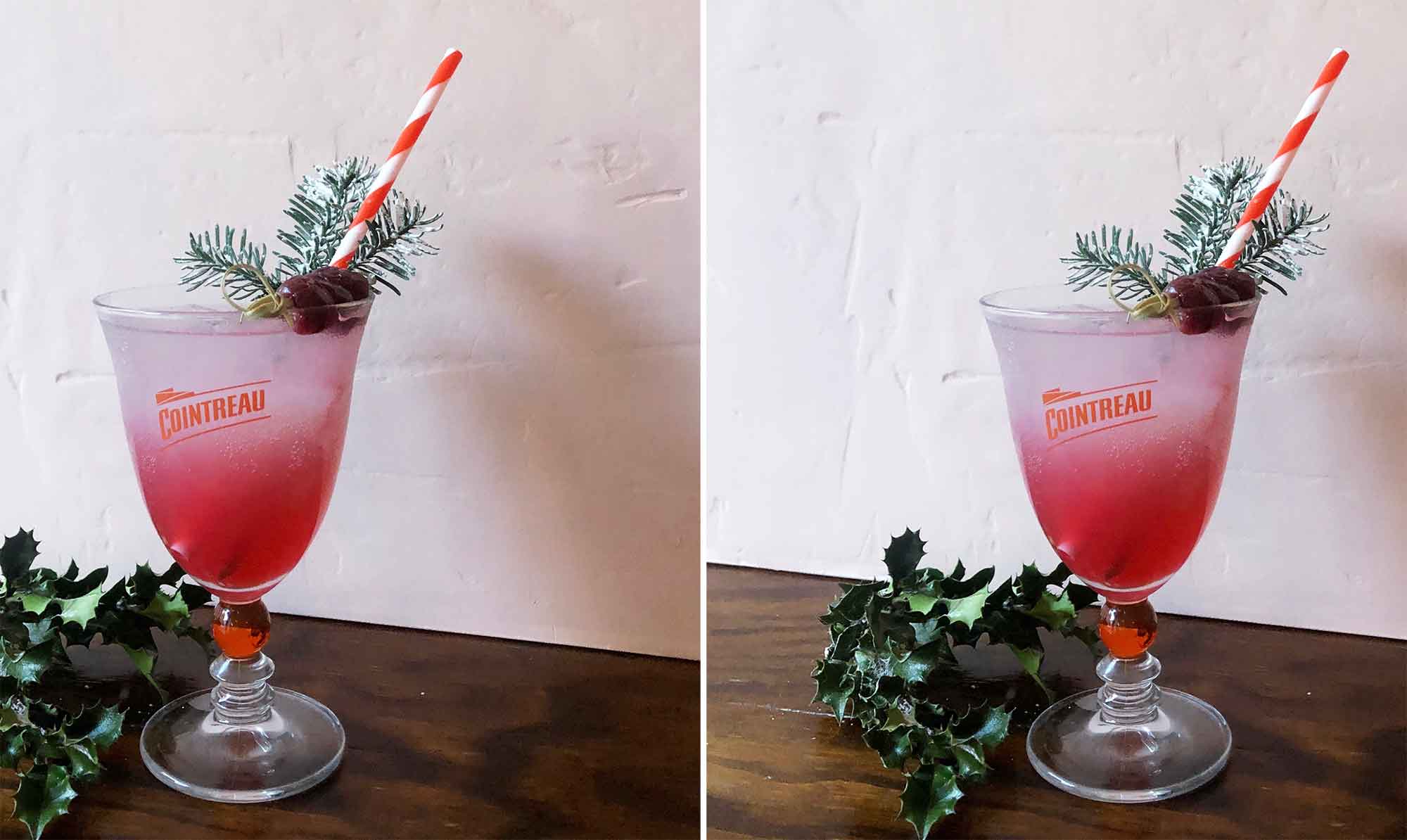 Den klassiske cocktail Cointreau Fizz har fået et fint juletwist af kirsebær... Skøn jule cocktail: Christmas Cointreau Cherry Fizz