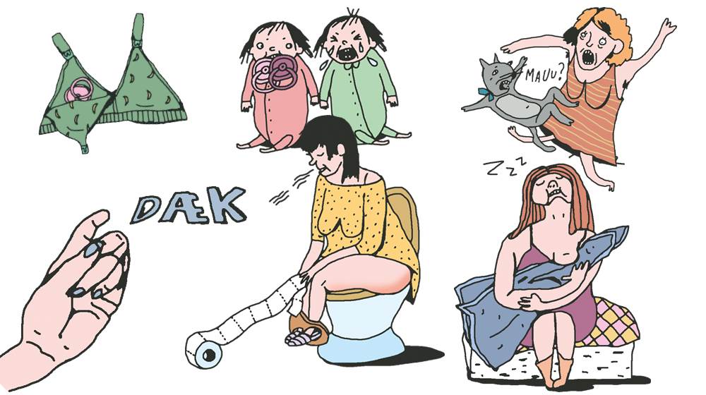 Der kan ske mange mærkværdige ting om natten. Illustration: Lotte Andkilde Natterodderi: 11 situationer kun småbørnsforældre kender