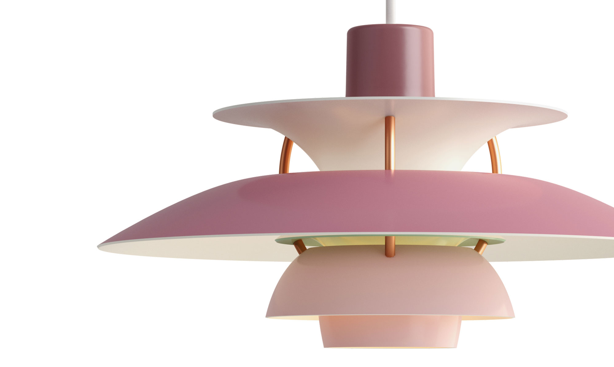 Oprindeligt kom den klassiske PH5-lampe i hvid, senere i rød og blå, og i dag kan modellen ikke blot fås i flere størrelser, men i et utal af farver. PH5-lampe af Poul Henningsen