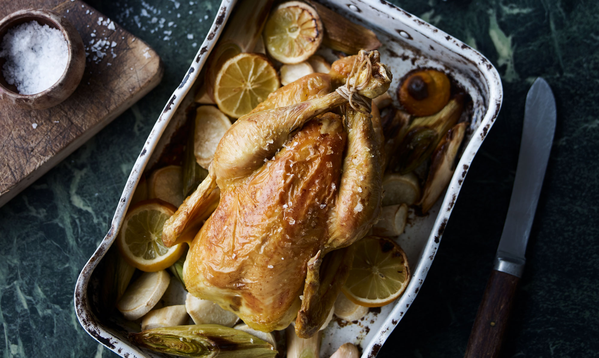Lækker helstegt kylling. Helstegt frokostkylling