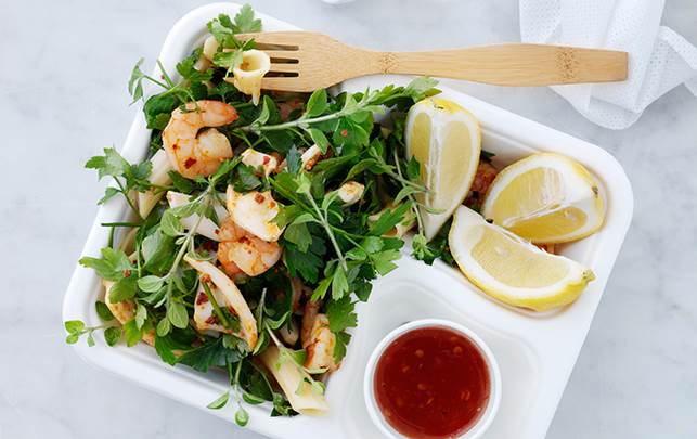 pasta med rejer picnic