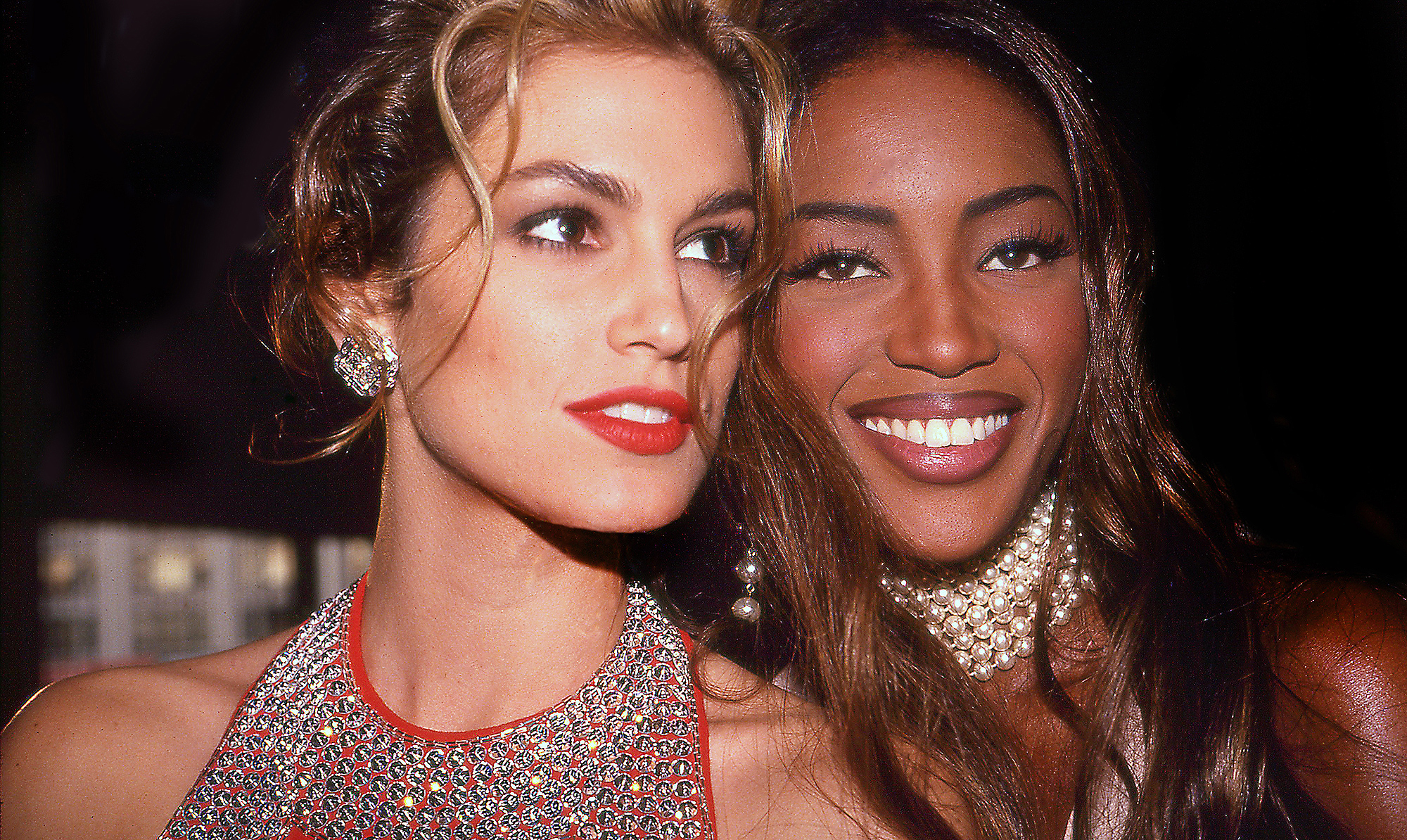 Cindy Crawford og Naomi Campbell til en privatfest i New York i 1992. Cindy Crawford Naomi Campbell