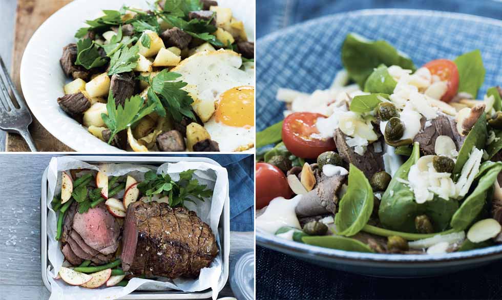 Tre nemme retter, du kan lave med en enkelt roastbeef. Opskrifter med roastbeef