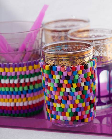 Farverige glasholdere i Hama perler fra Hendes Verden