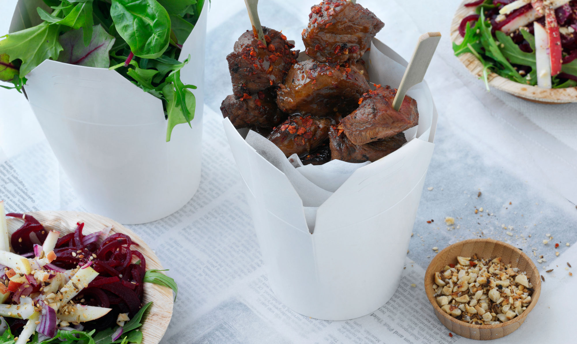 Bøfspyd med sund rødbedesalat - Mums! Bøfspyd med rødbedesalat
