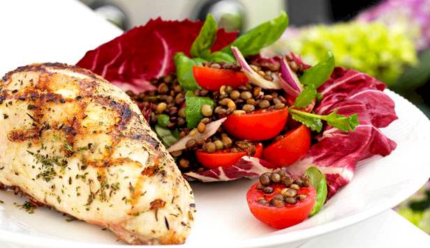 Kyllingebryst med bistrosalat Opskrift på kyllingebryst med bistrosalat