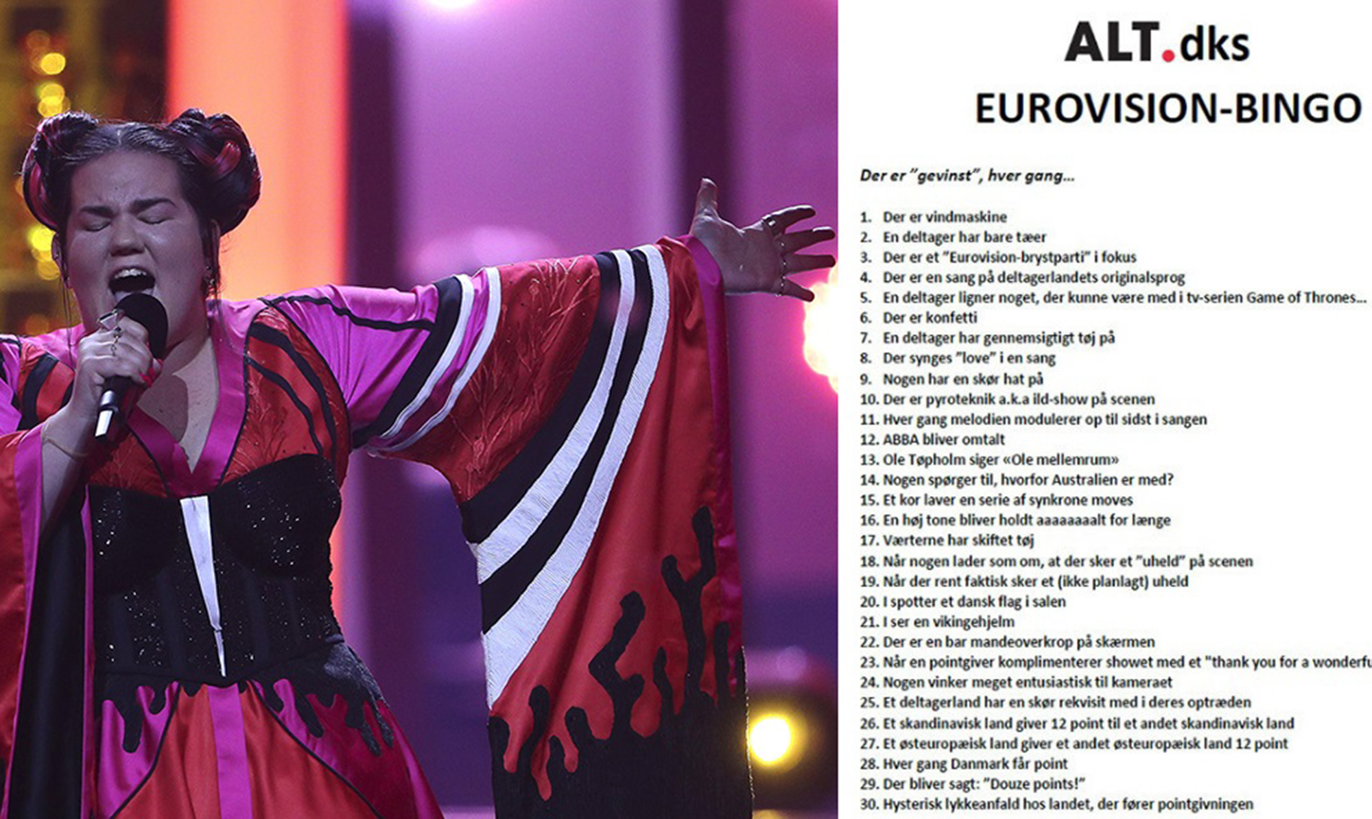 Dukker der konfetti og vindmaskiner op under årets Eurovision-finale? Leg med her. Eurovision bingo 2019