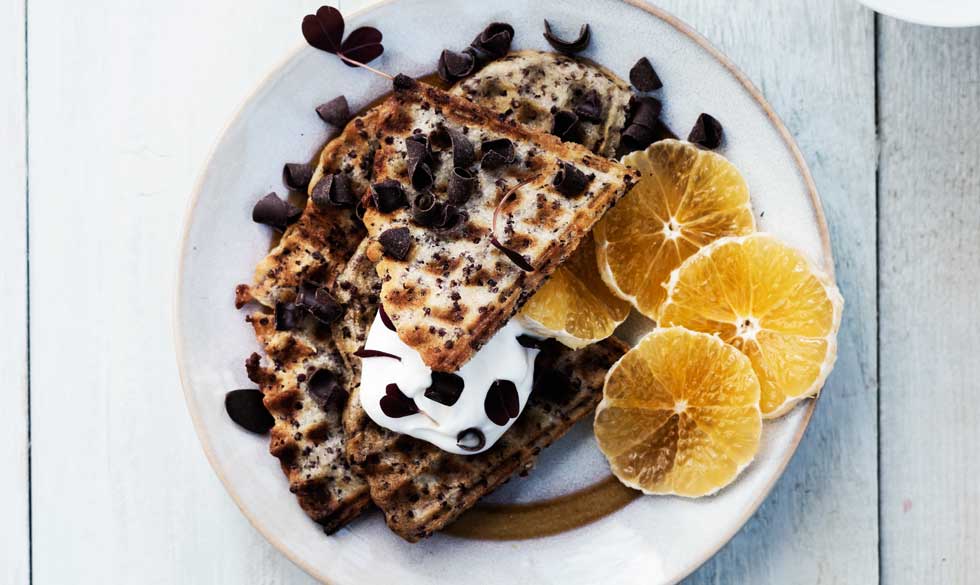 Lækre kalorielette vafler, du også kan lave i en glutenfri version. opskrift på vafler slank