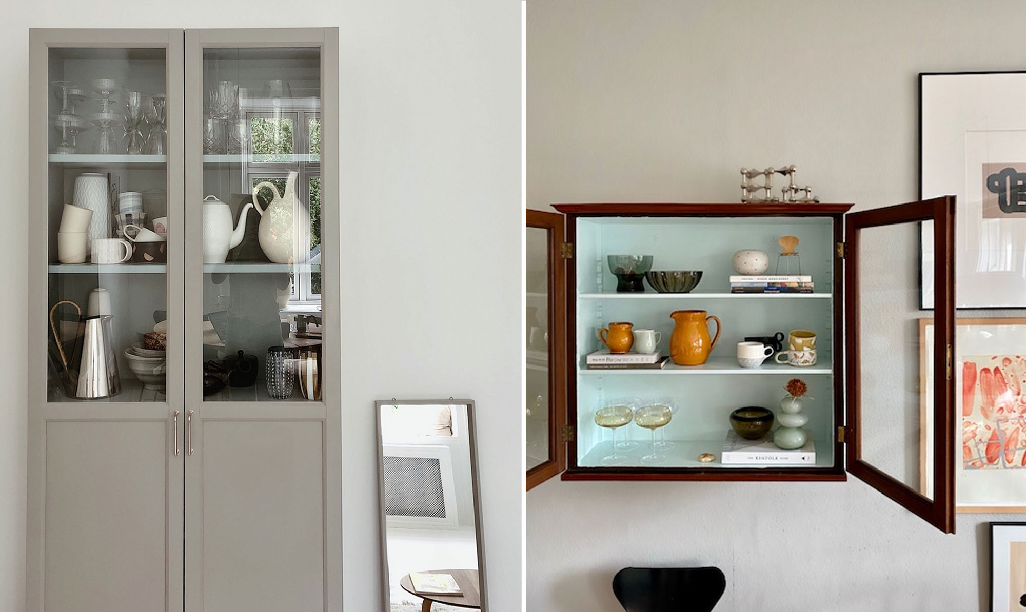 Anna Cecilie og Tinne har malet deres vitrine i to smukke farver. Vitrineskabe