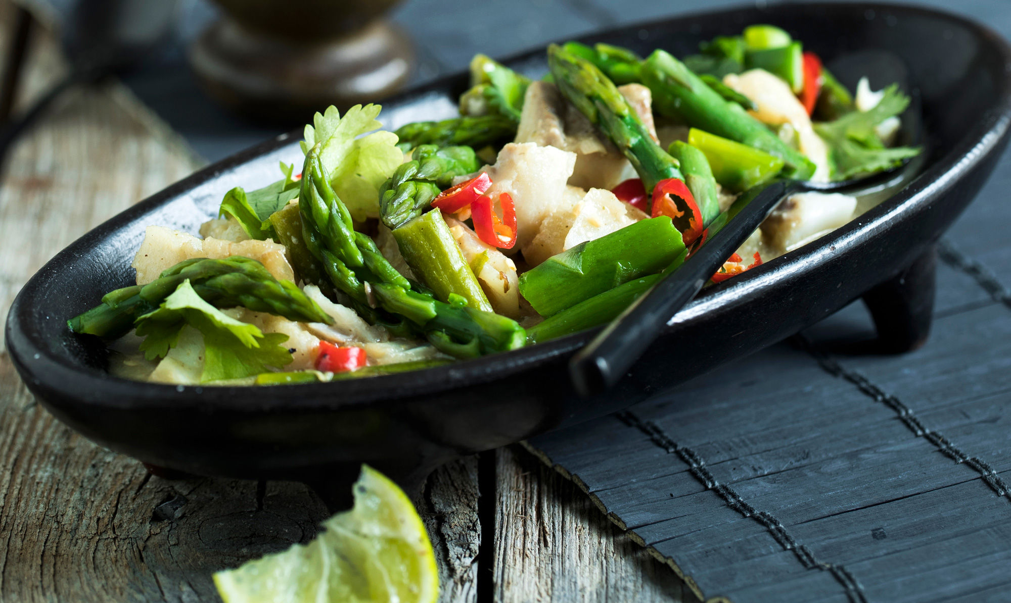 Find den lækre thai ret her. Grøn curry med torsk