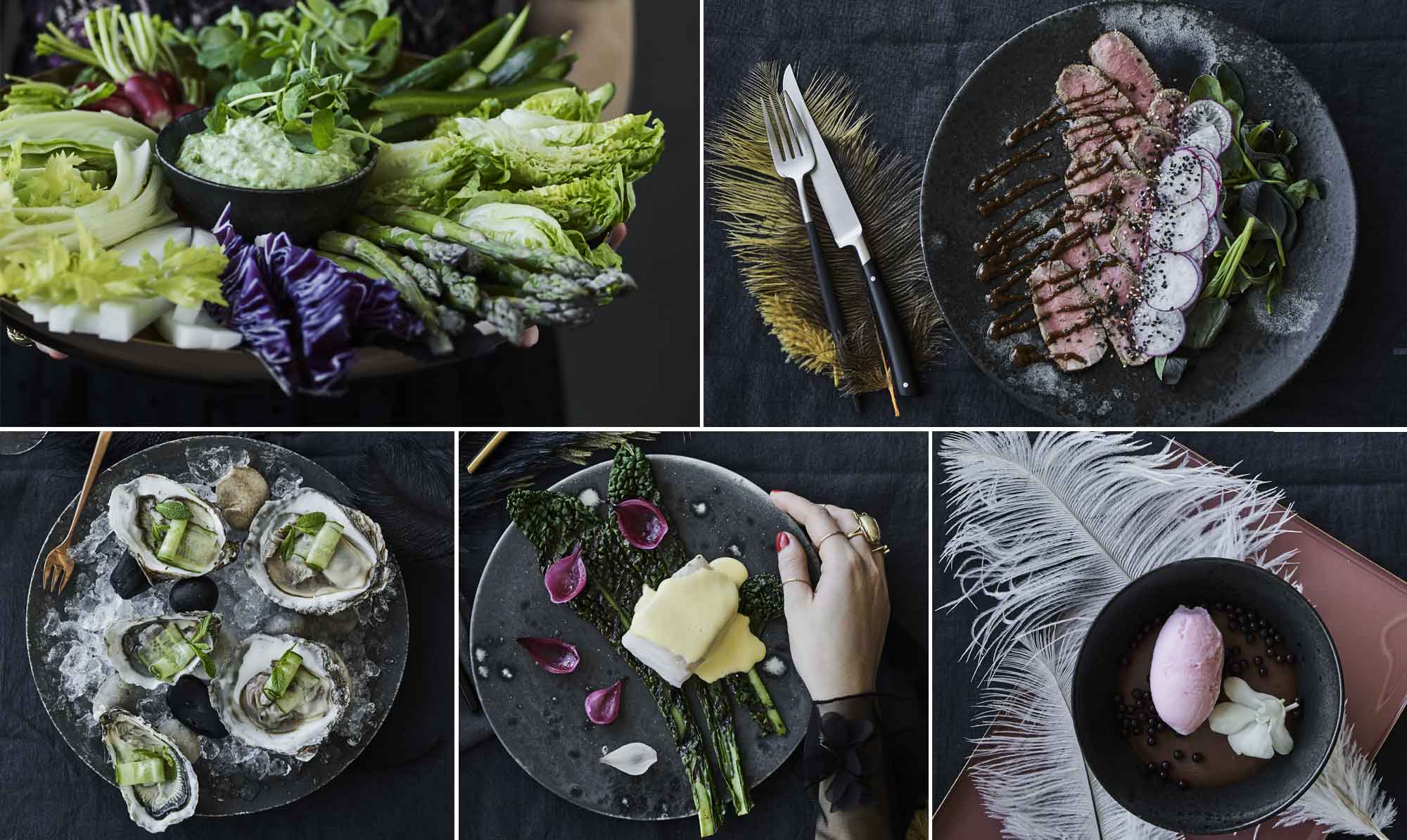 Festlig nytårsmenu med masser af små retter. festlig nytårsmenu