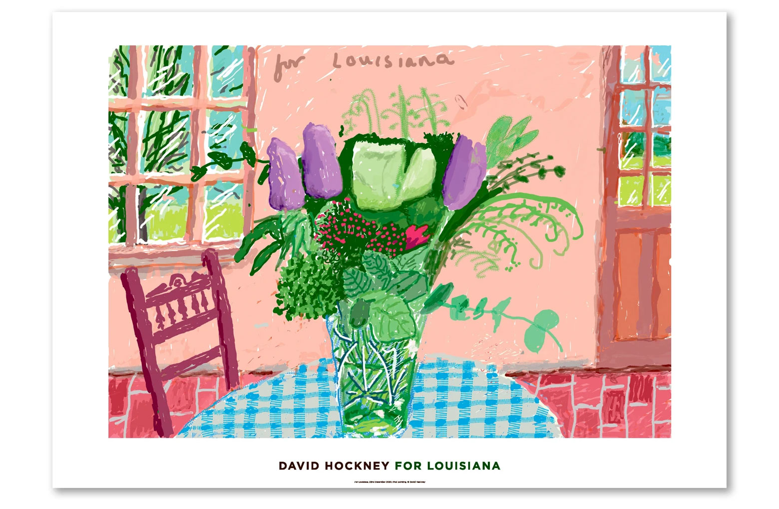 Kunststøtte. David Hockney har fremstillet en original plakat til Louisiana, hvor alle indtægter går til at støtte museet efter den lange Covid-19-nedlukning. Den kan købes i museets butik. Louisiana.dk